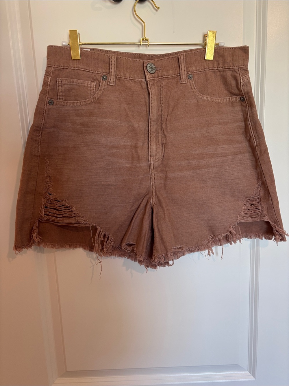 American Eagle Outfitters Mauve-Pink Distressed High-Rise Jean Shorts